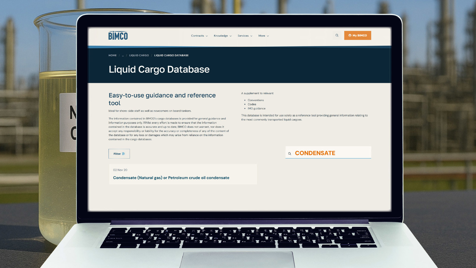 BIMCO Liquid Cargo Database on laptop screen
