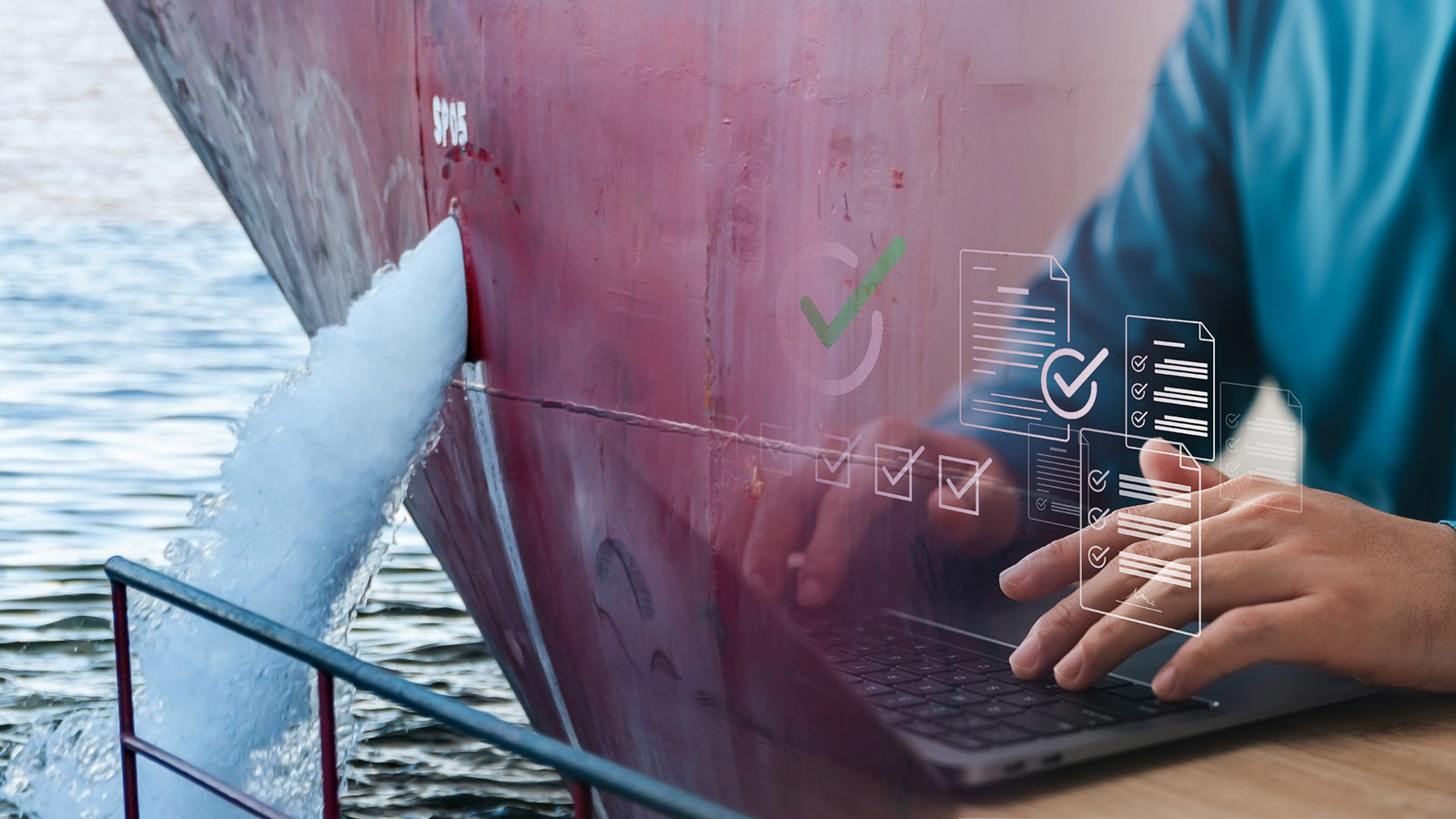 Ballast water flowing out of a ship's hull