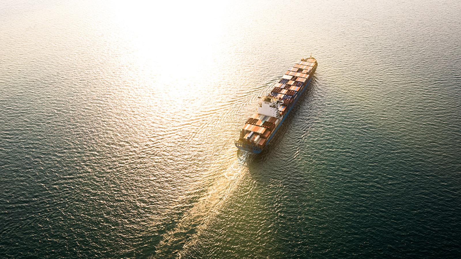 Containership at sea seen from above