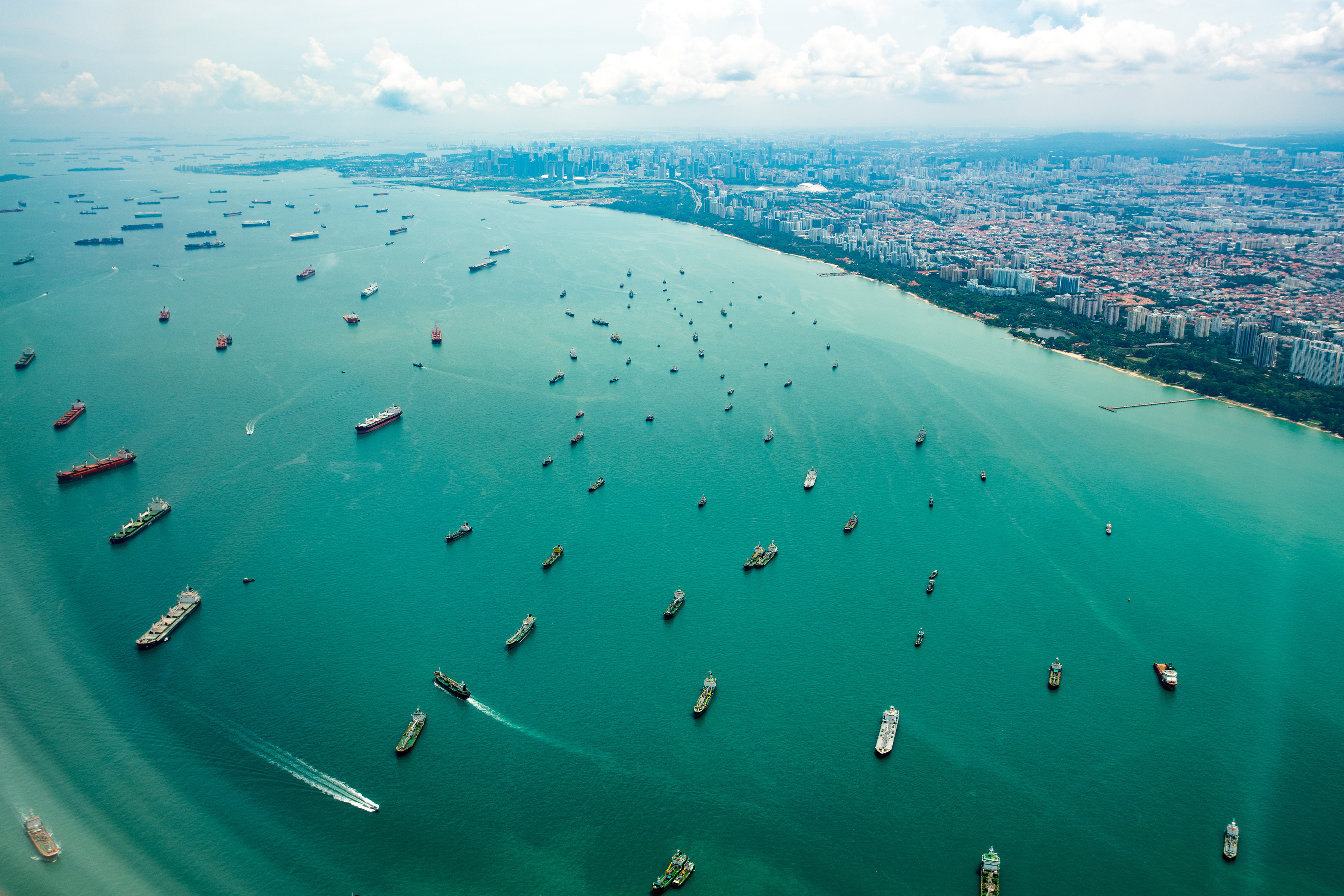Ships at anchor off Singapore