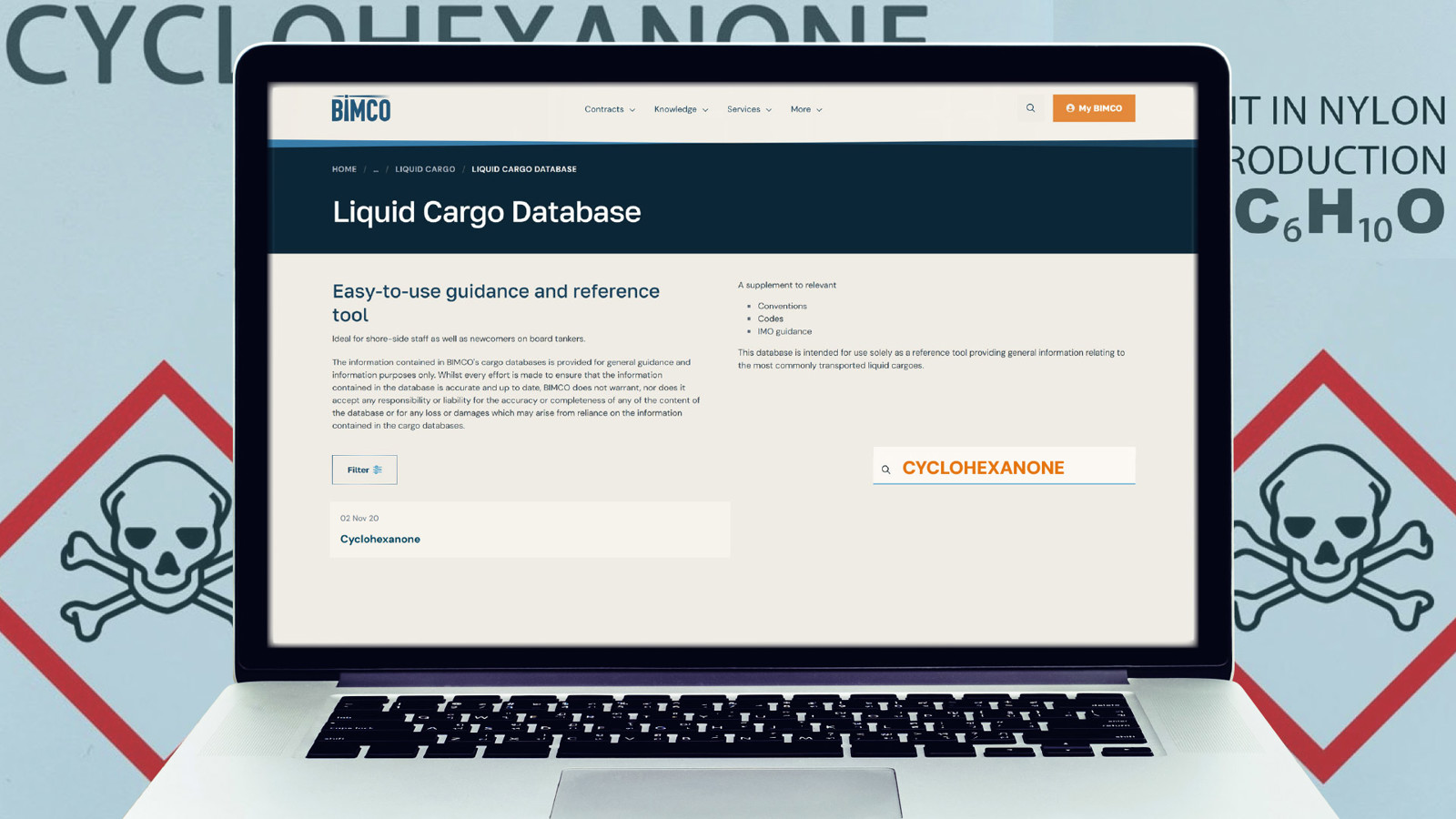 BIMCO Liquid Cargo Database on laptop screen
