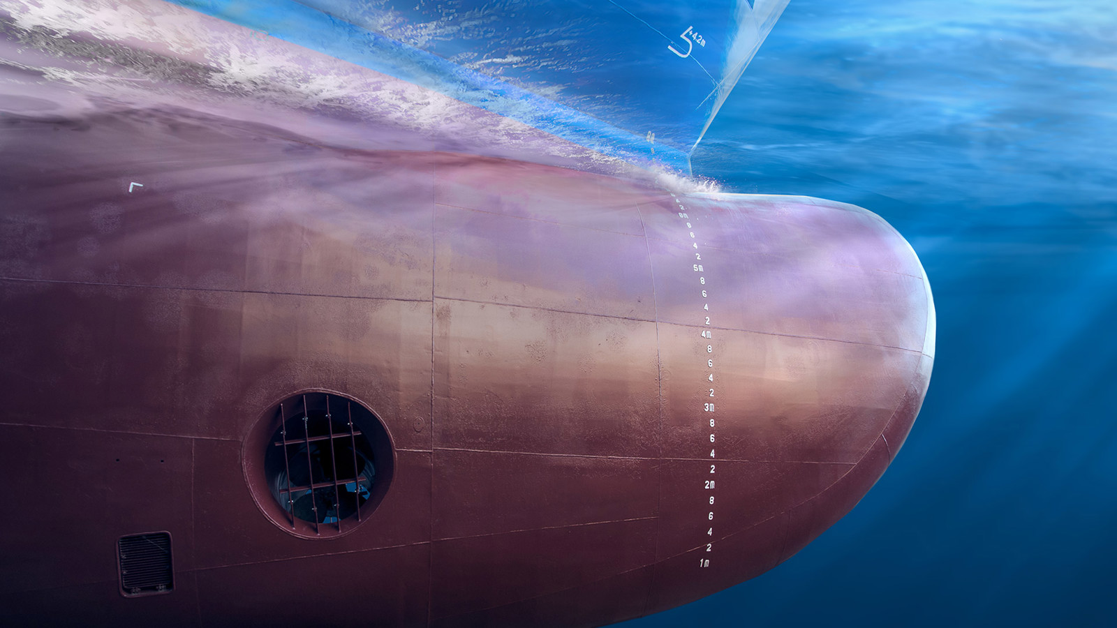Underwater view of the bow of a ship