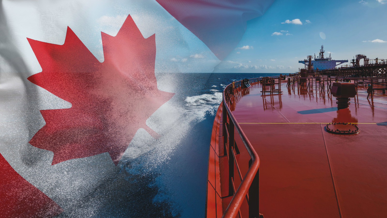 Tanker ship at sea with Canadian flag superimposed on it
