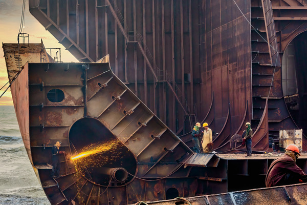 A ship being cut up for recycling