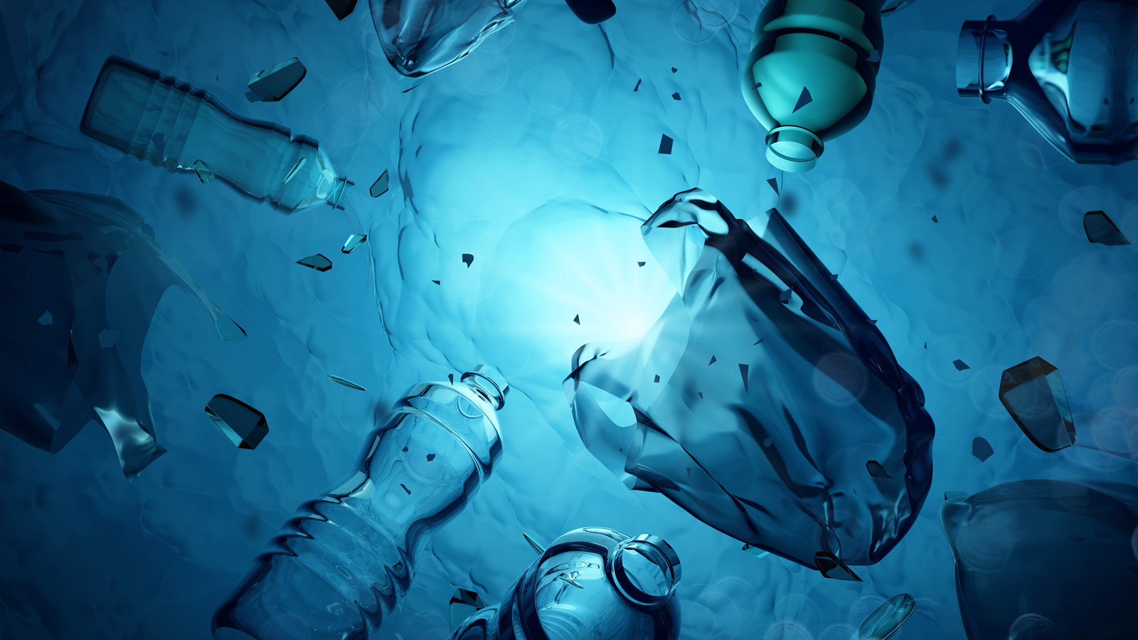 Plastic litter floating on the ocean