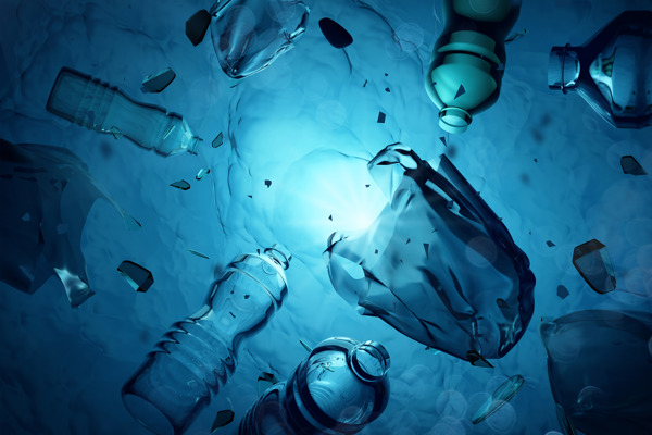 Plastic litter floating on the ocean