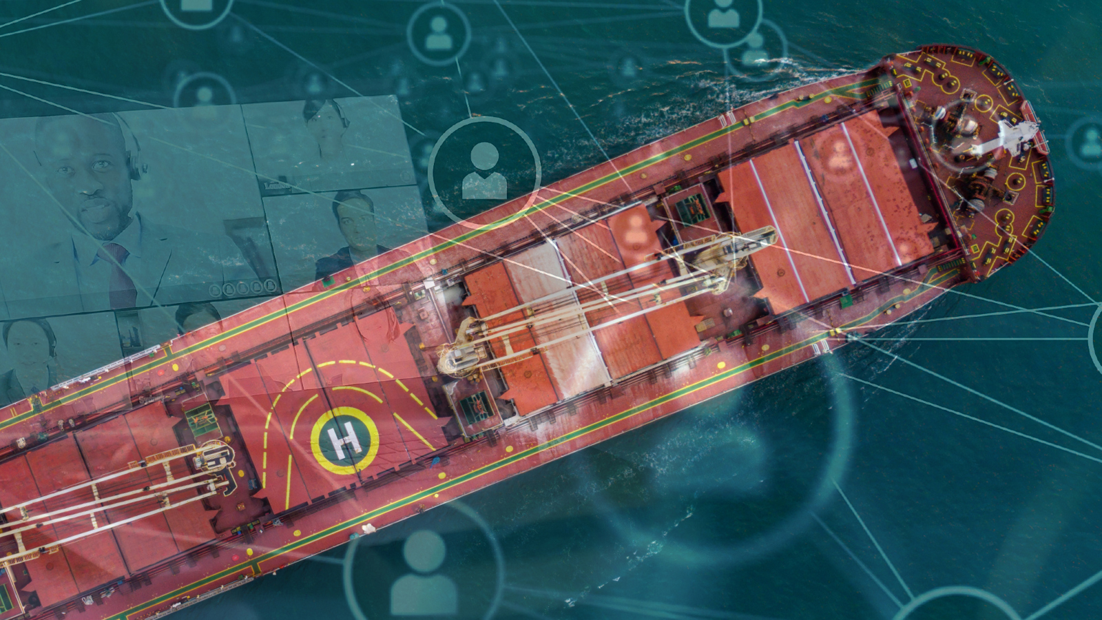 Dry bulk ship seen from above