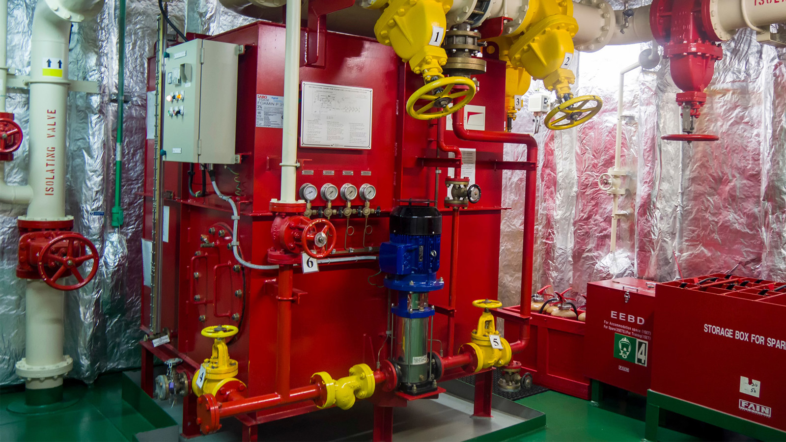 Fire fighting foam station on a ship
