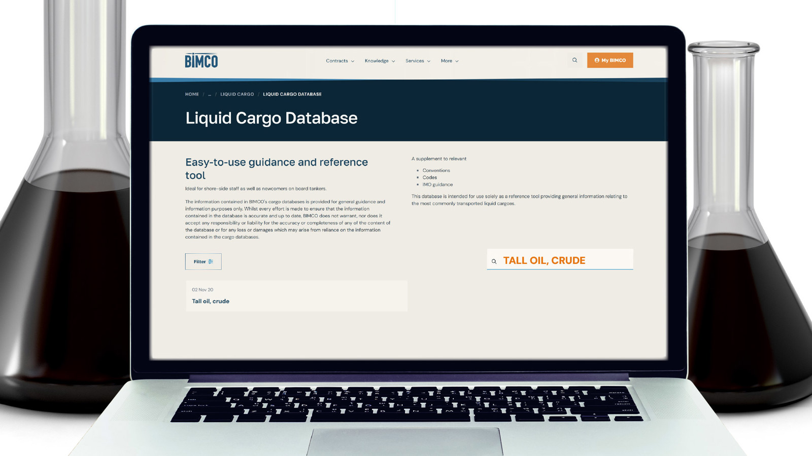 BIMCO Liquid Cargo Database on laptop screen